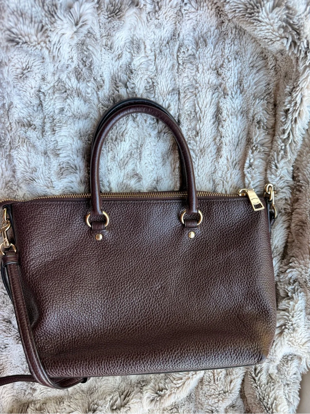 MedCoach Pebbled Leather Satchel Handbag in Dark Brown